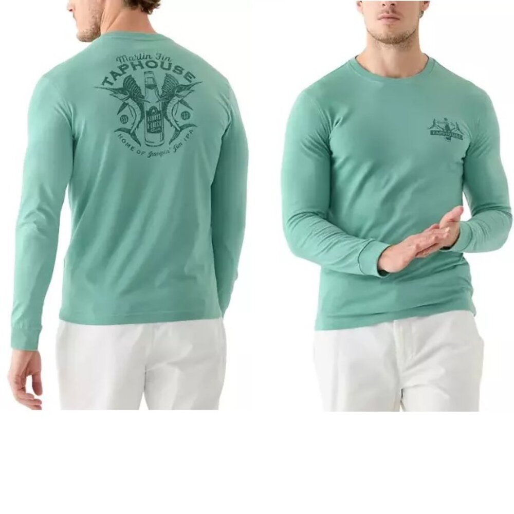 Mens Izod Saltwater Long Sleeve MARLIN TAPROOM T-Shirt Size Med L XXL Beryl NWT